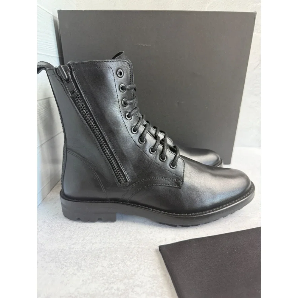 The Kooples Men's‎ Ranger Black Leather Lace-Up Combat Boots Zippers FR 41/US 7